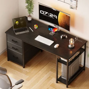 51 Inch Computer Desk with File Drawers & USB Power Outlets