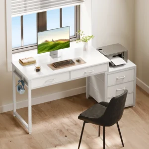 Sofanext Computer Desk with 5 Drawers, Reversible Sturdy Office Desk with Printer Stands,